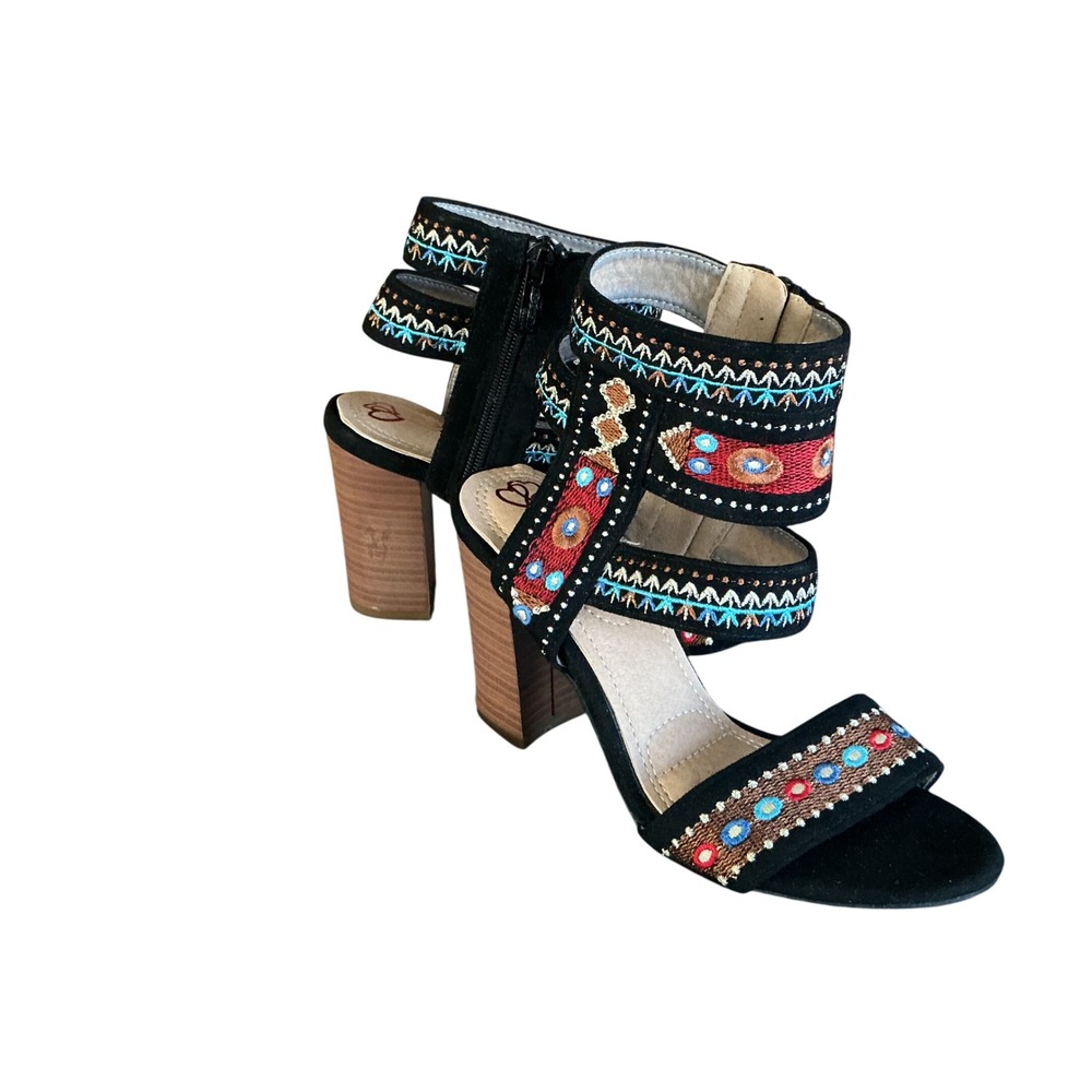 Forever 21 women's 5.5 embroidered‎ sandals 3.5" heels southwestern boho